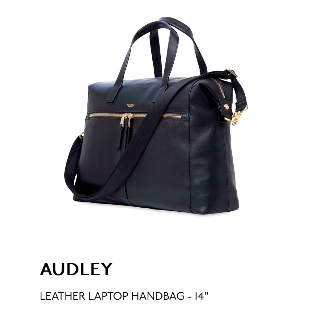 Knomo Audley Leather Laptop -14” Black and Gold Hardware | Sold Out Online